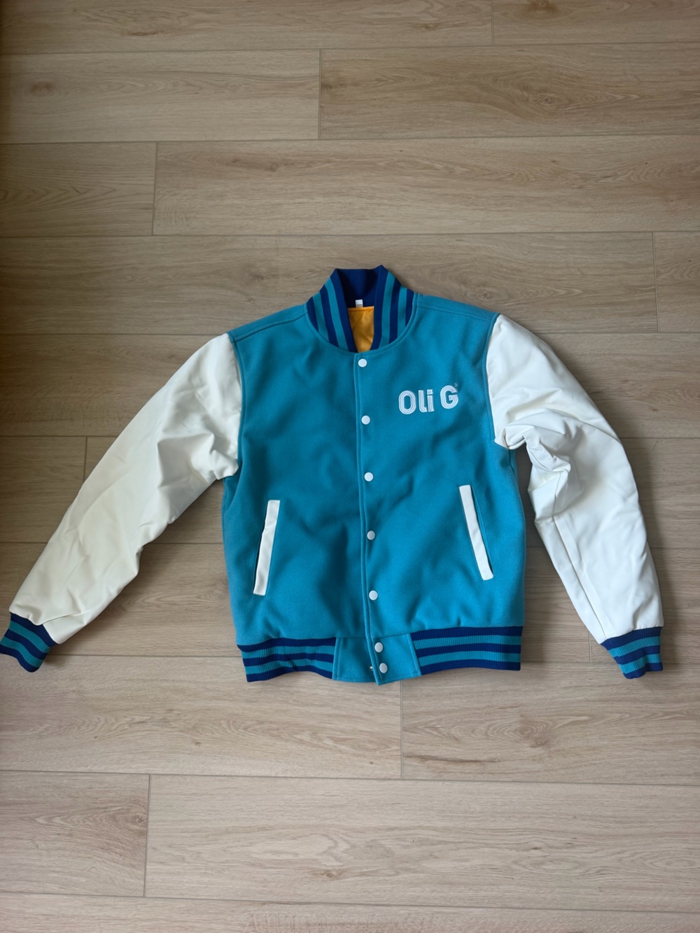 Teal & White Varsity Crewneck Jacket